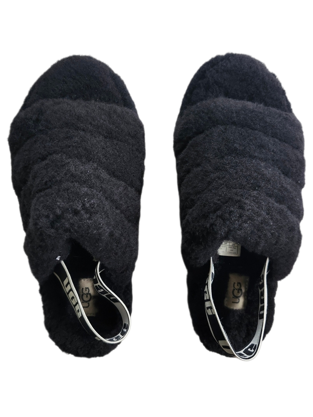 UGG Fluff Yeah Slides Black Shearling Slippers Size 7 Platform Sandals - Picture 7 of 10